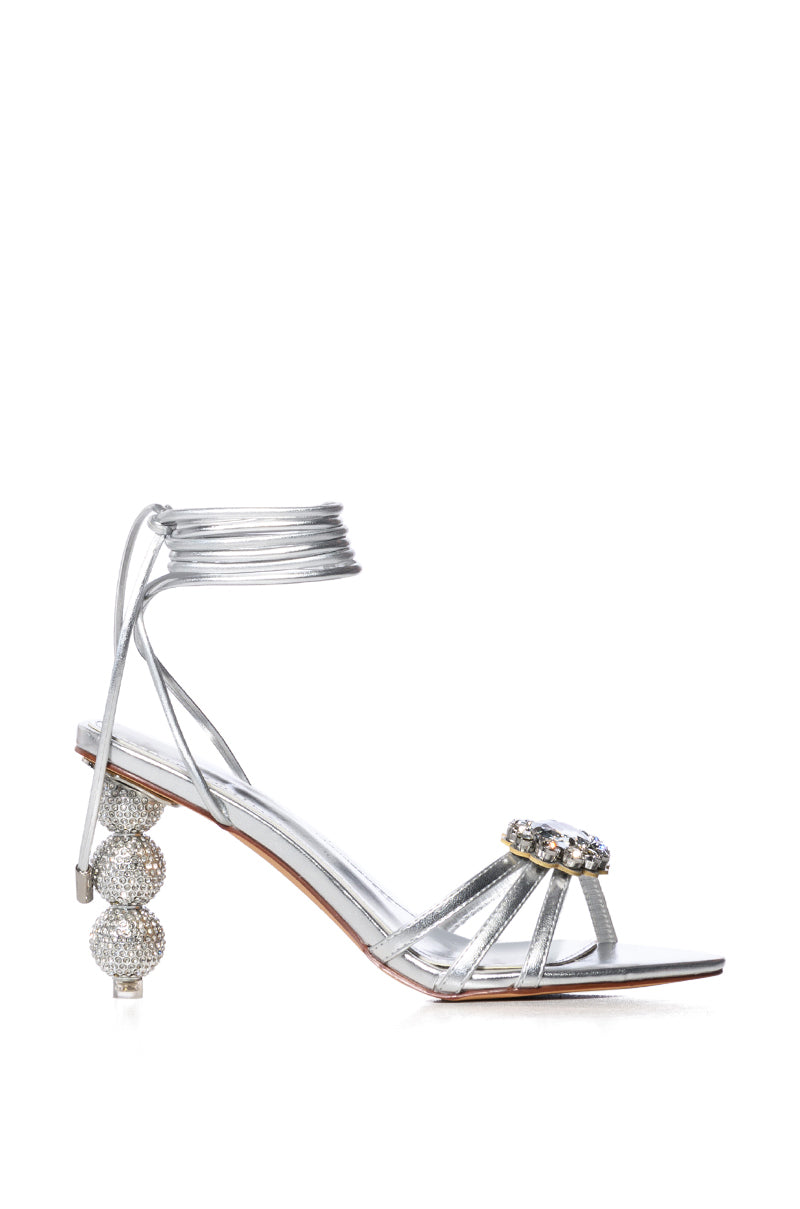 AZALEA WANG AUBRIELLE SILVER NOVELTY HEEL SANDAL