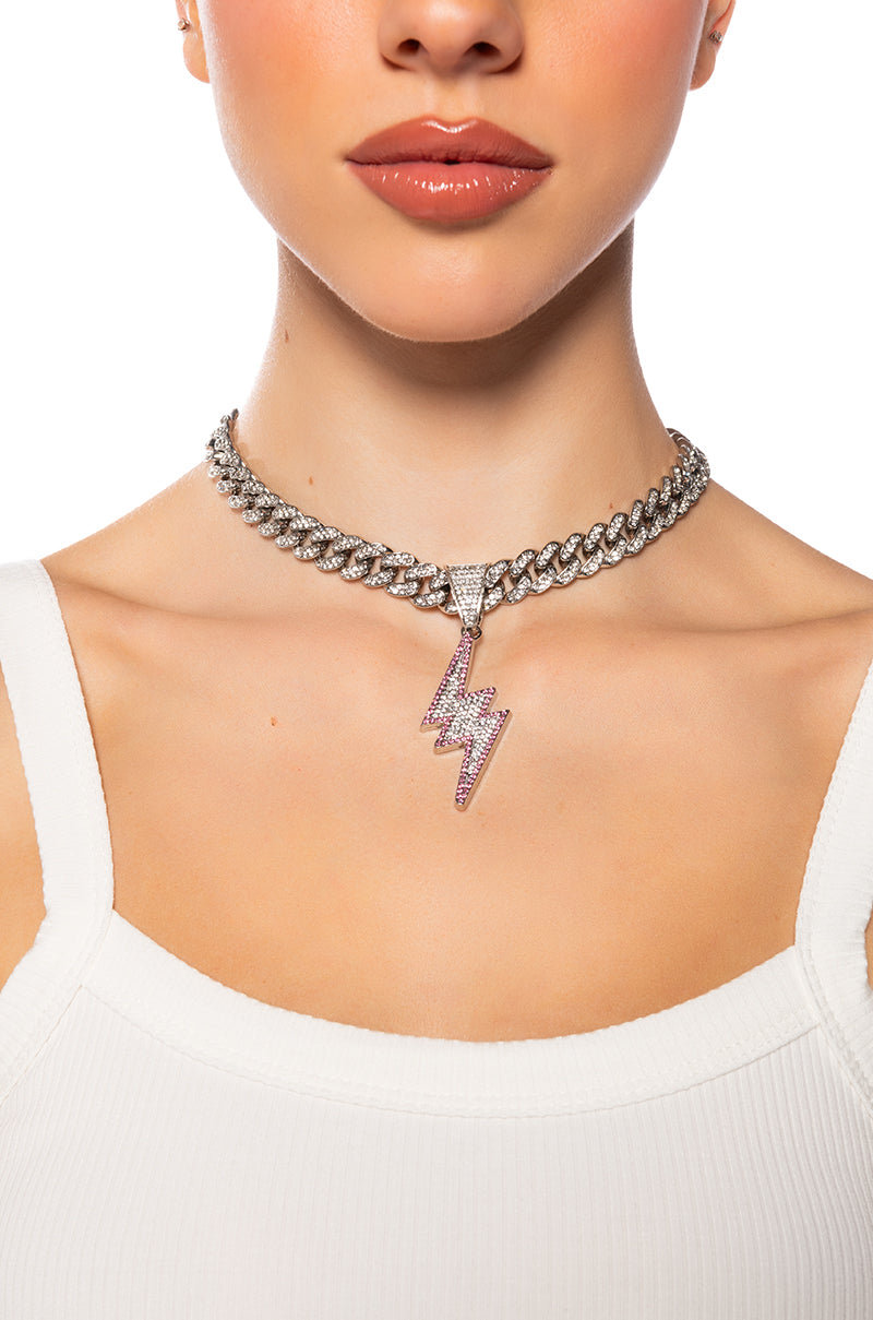 ELECTRIC SHOCK EMBELLISHED CHAIN NECKLACE