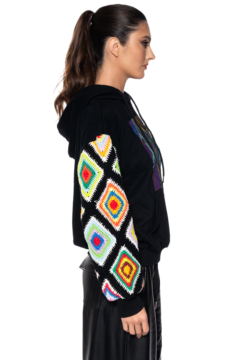 ROSIE CROCHET SLEEVE HOODIE