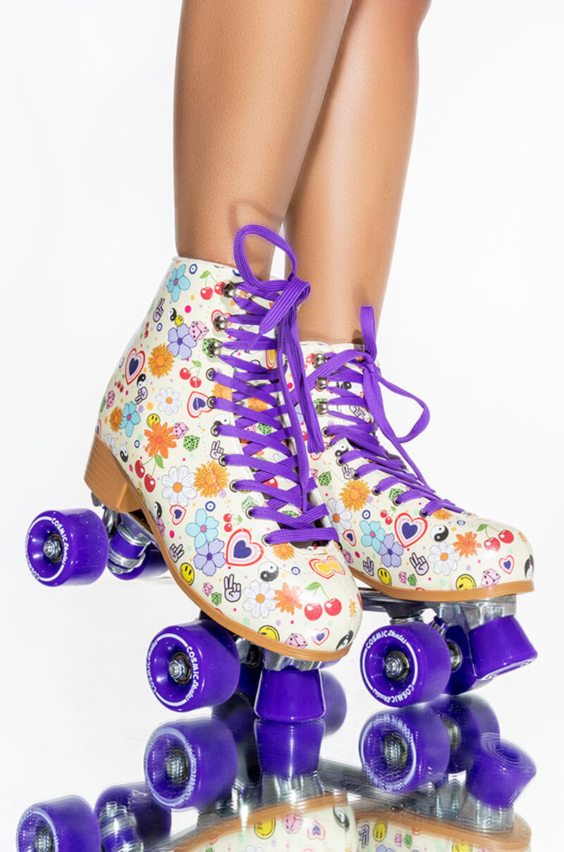 COSMIC SKATES FUNKY FLORAL PRINT ROLLER SKATES
