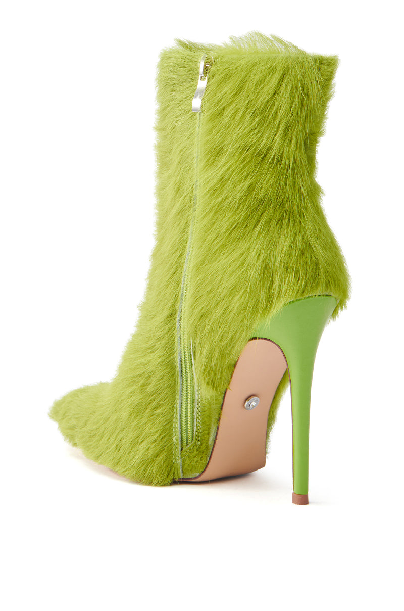 AZALEA WANG MARIELLA GREEN HAIRY STILETTO BOOTIE