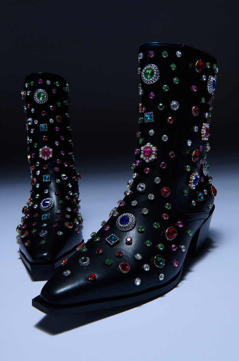 AZALEA WANG SPRINKLES EMBELLISHED BOOTIE IN BLACK