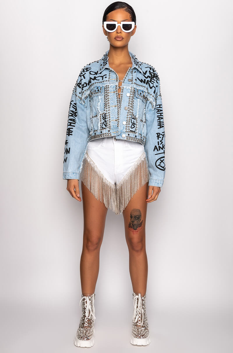 GONNA LOVE ME WATERFALL RHINESTONE DENIM SHORT