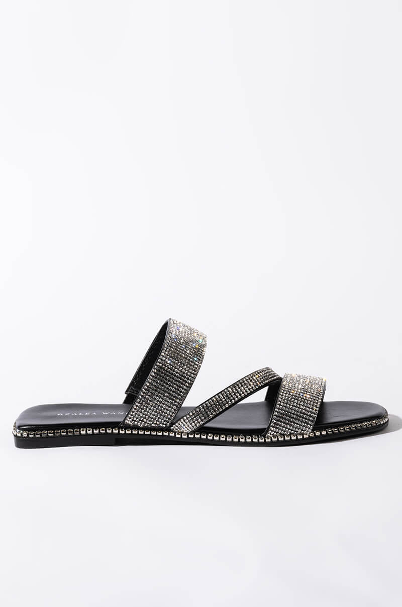 AZALEA WANG BLING ME OUT FLAT SANDAL IN BLACK