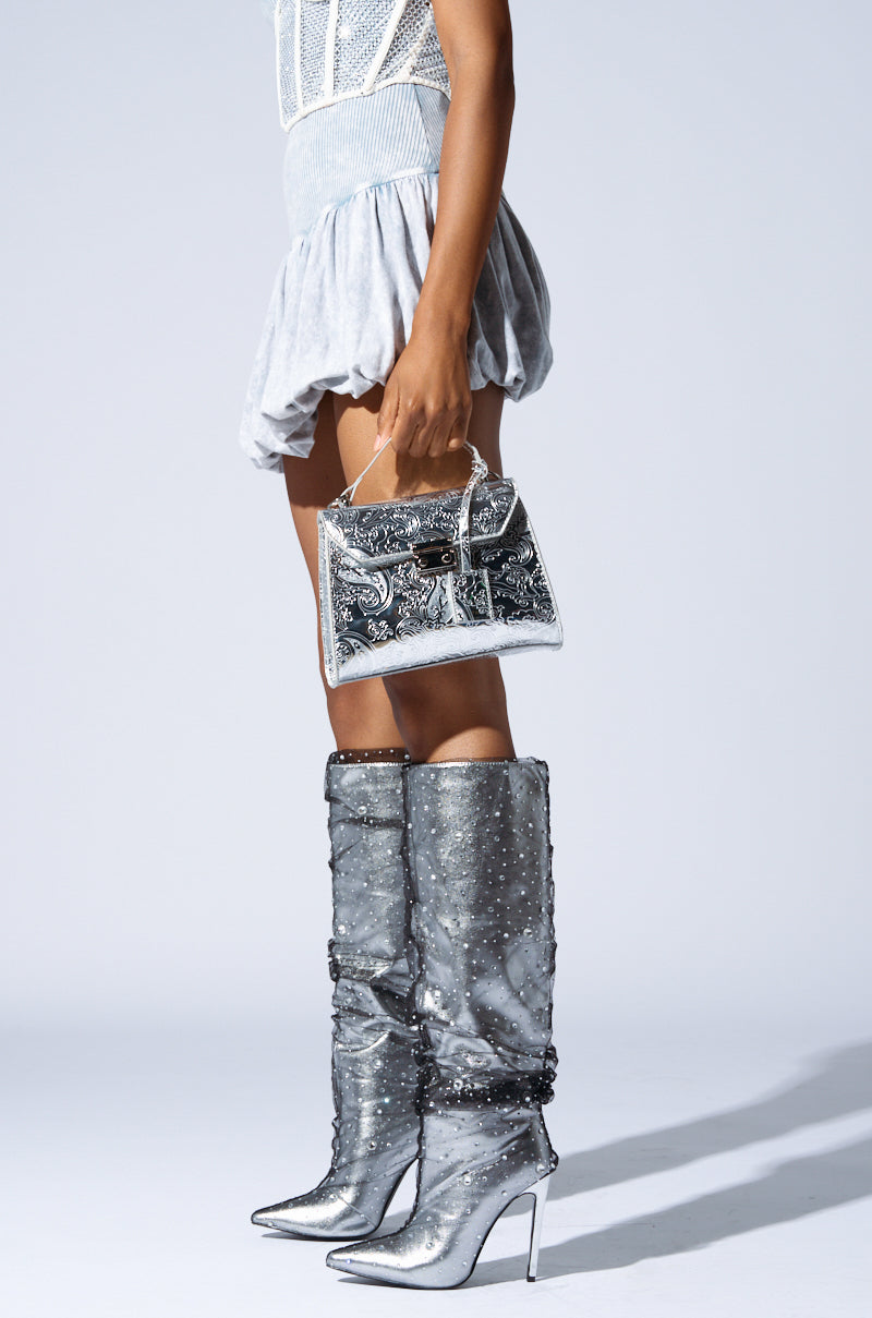 AZALEA WANG DULCIE SILVER EMBELLISHED BOOT