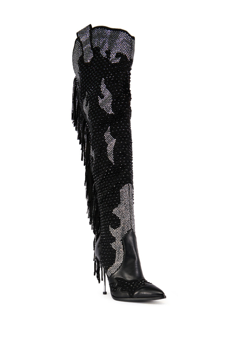 AZALEA WANG CREWE BLACK EMBELLISHED WESTERN BOOT