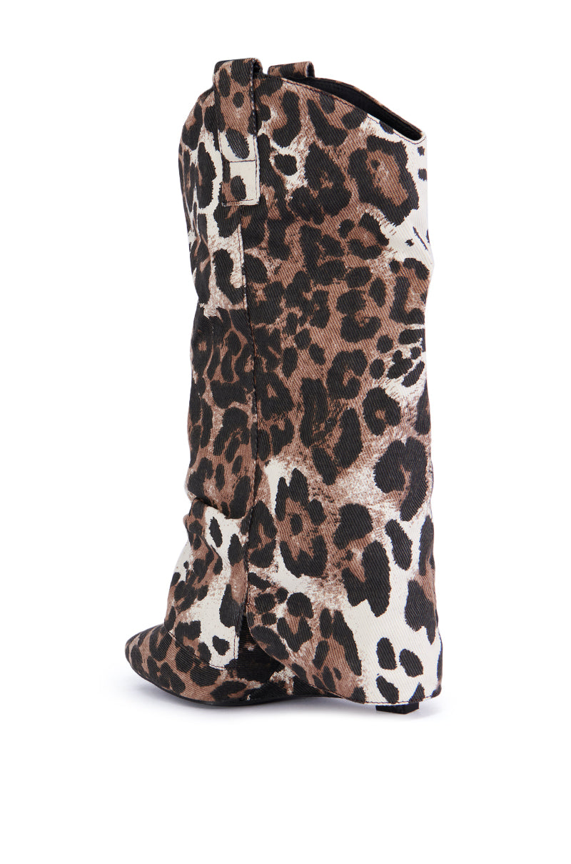 AZALEA WANG SPICE LEOPARD WESTERN WEDGE BOOTIE