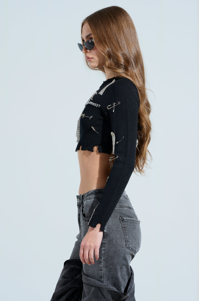 DEJA EMBELLISHED CROP SWEATER