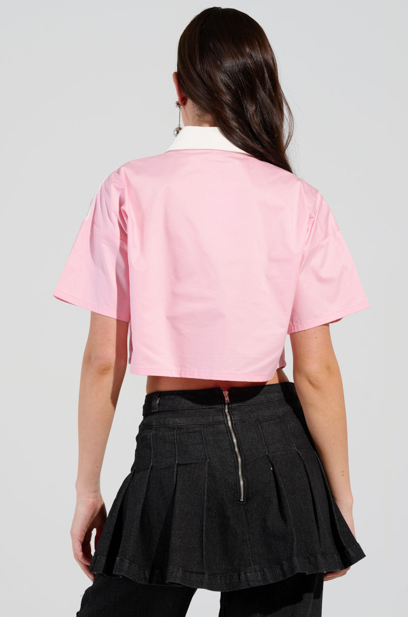 FEMME RACING BUTTON DOWN POPLIN SHIRT IN PINK