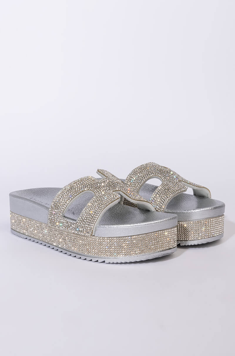 AZALEA WANG TURN IT UP FLATFORM SANDAL IN SILVER