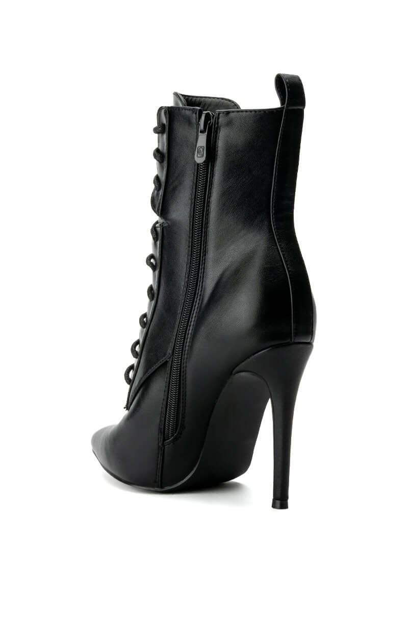 AZALEA WANG ASTORIA LACE UP STILETTO BOOTIE IN BLACKPU