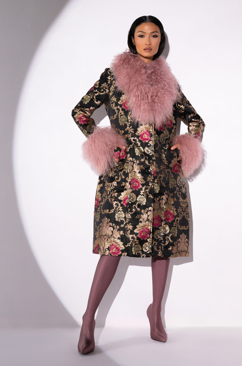 CHERRY LANE BROCADE TRENCH WITH MOHAIR FUR