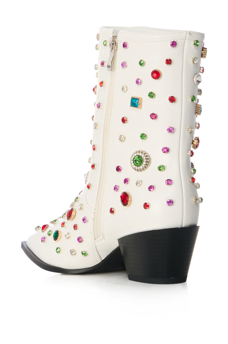 AZALEA WANG SPRINKLES EMBELLISHED BOOTIE IN WHITE