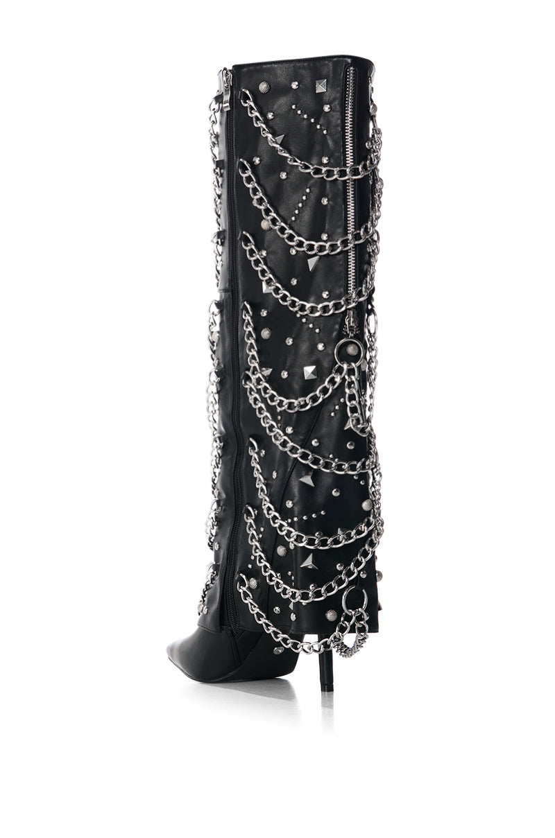 AZALEA WANG NORSE BLACK EMBELLISHED HARDWARE FOLD OVER BOOT