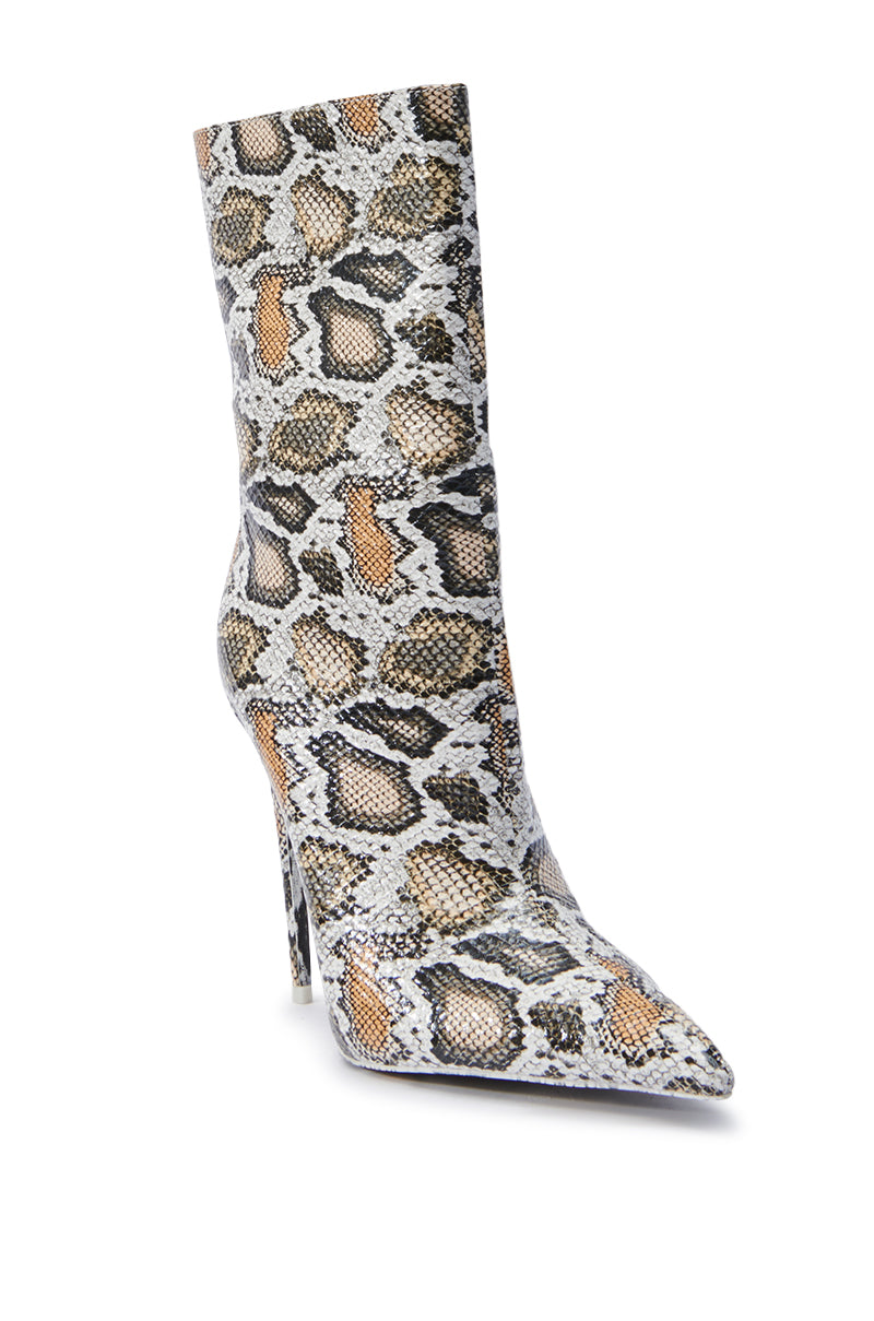 AZALEA WANG SIBYLLE BEIGE SNAKE COCKTAIL BOOTIE