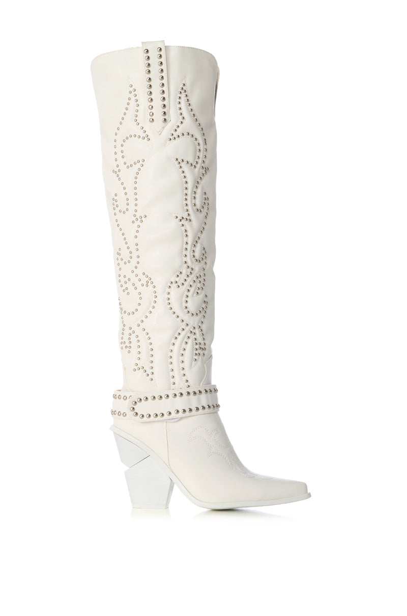 AZALEA WANG MAITIA WHITE EMBELLISHED WESTERN BOOT