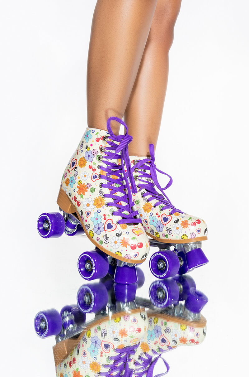 COSMIC SKATES FUNKY FLORAL PRINT ROLLER SKATES