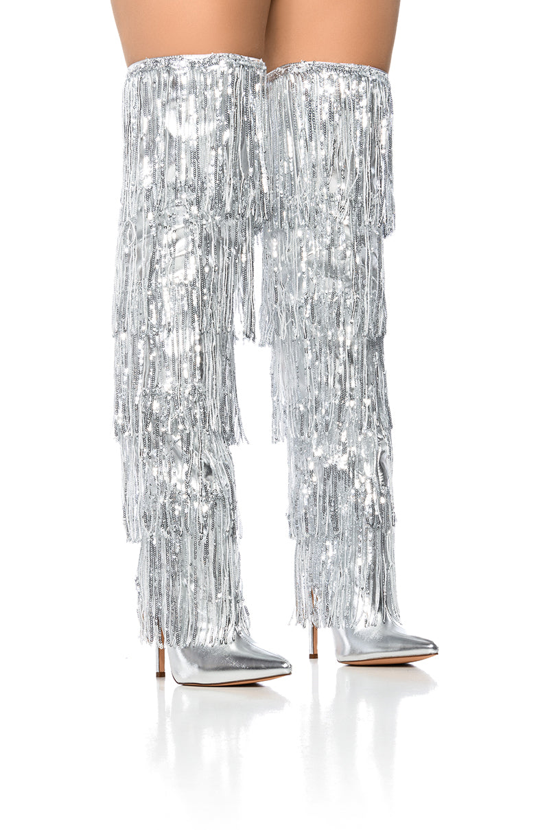 AZALEA WANG ADRIEL SILVER FRINGE STILETTO BOOT