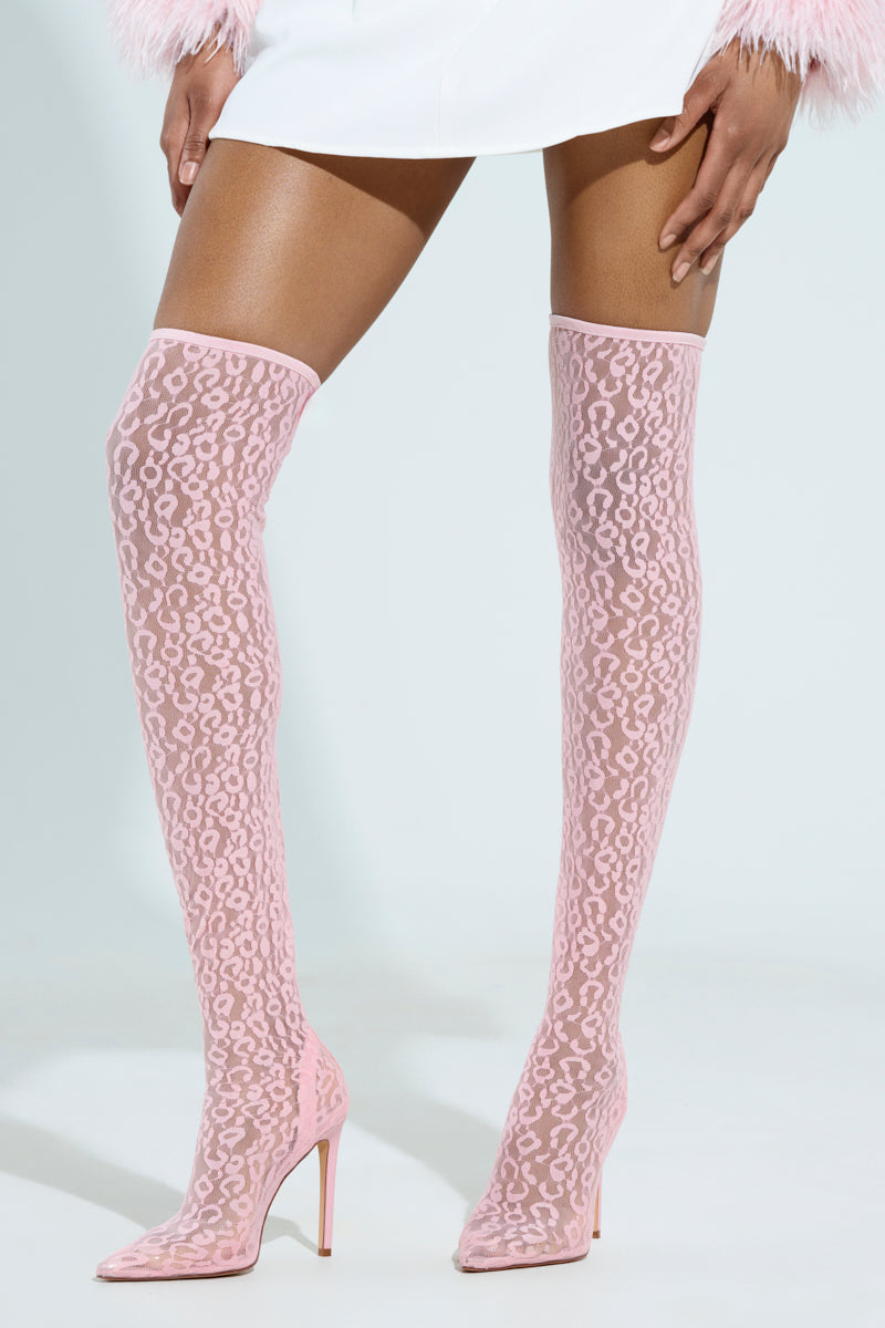 AZALEA WANG FREYJA OVER THE KNEE LACE BOOT IN PINK