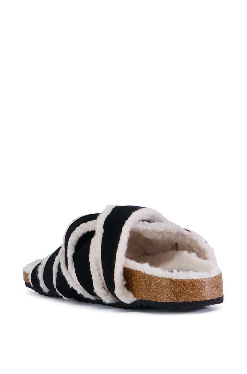 AZALEA WANG MACCOY BLACK SLIP ON FURRY SANDAL SLIPPER