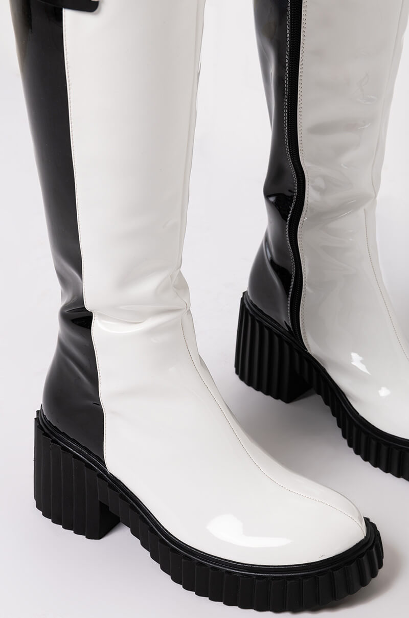 AZALEA WANG SEEING DOUBLE FLATFORM BOOT IN BLACK WHITE