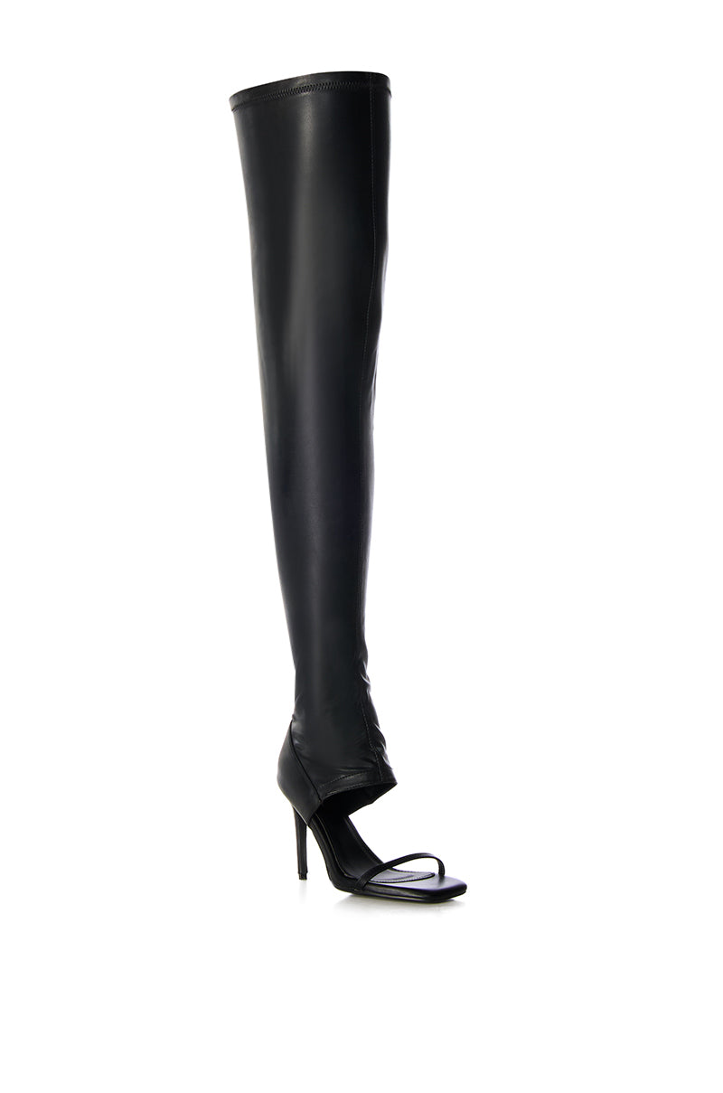 AZALEA WANG ALISHA OPEN TOE THIGH HIGH SANDAL BOOT IN BLACK