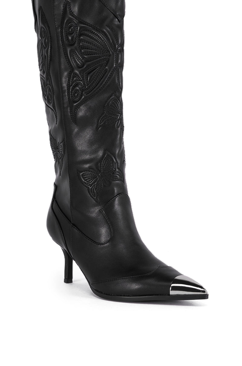 AZALEA WANG FLORYAN BLACK WESTERN BOOT WITH SILVER TOE CAP