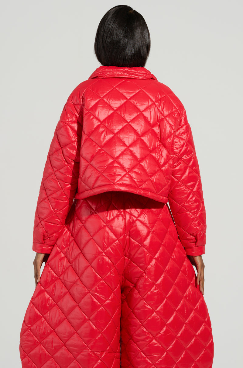 VIVI CROPPED PUFFER BOMBER IN RED