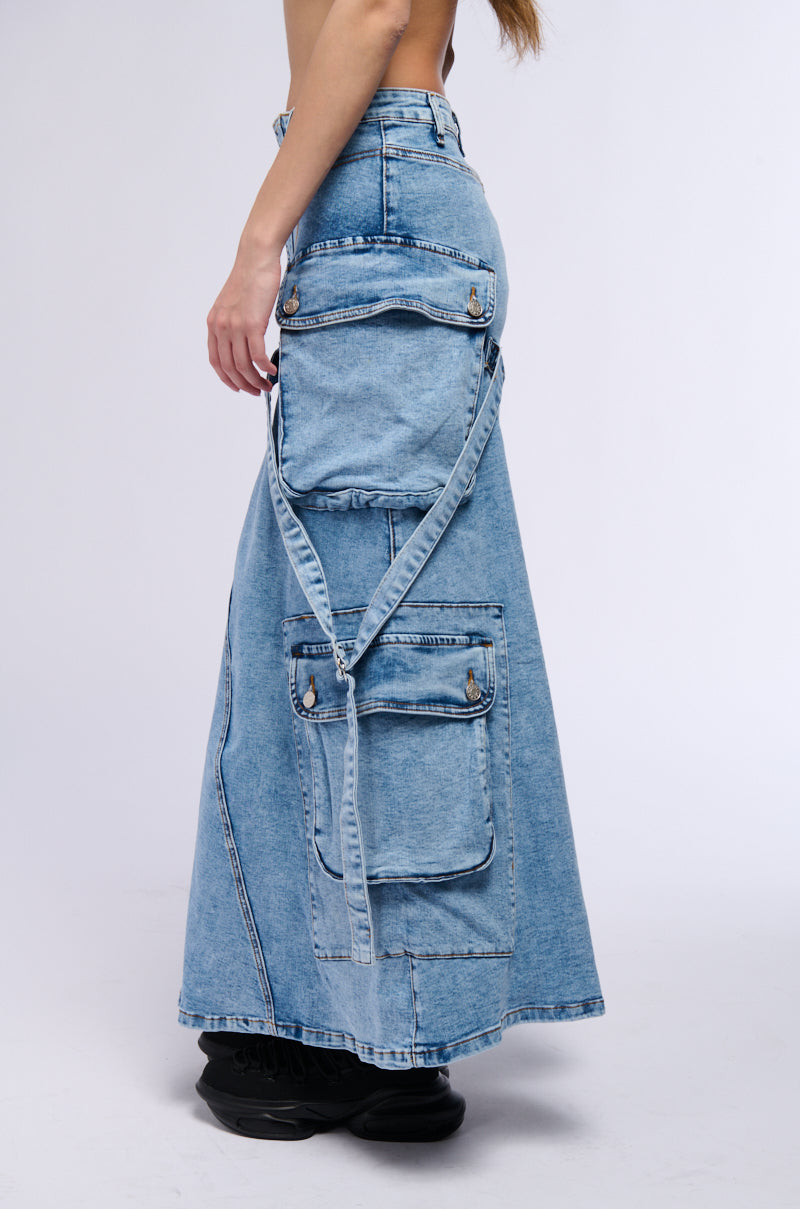 SOLANGE CARGO DENIM MAXI SKIRT