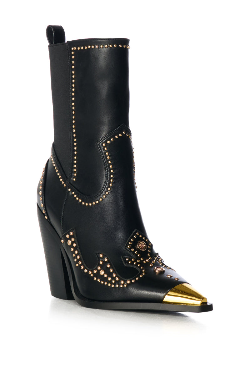 AZALEA WANG TORRIN BLACK EMBELLISHED WESTERN BOOTIE