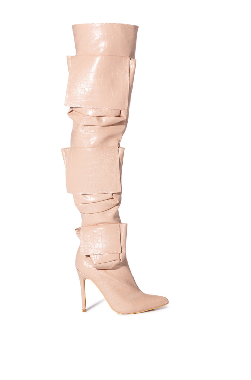 LEVELUP OVER THE KNEE STILETTO BOOT IN NUDE