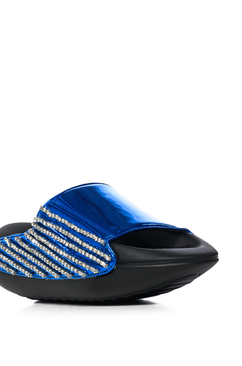 AKIRA BUGGY BLUE METALLIC EMBELLISHED SLIDE