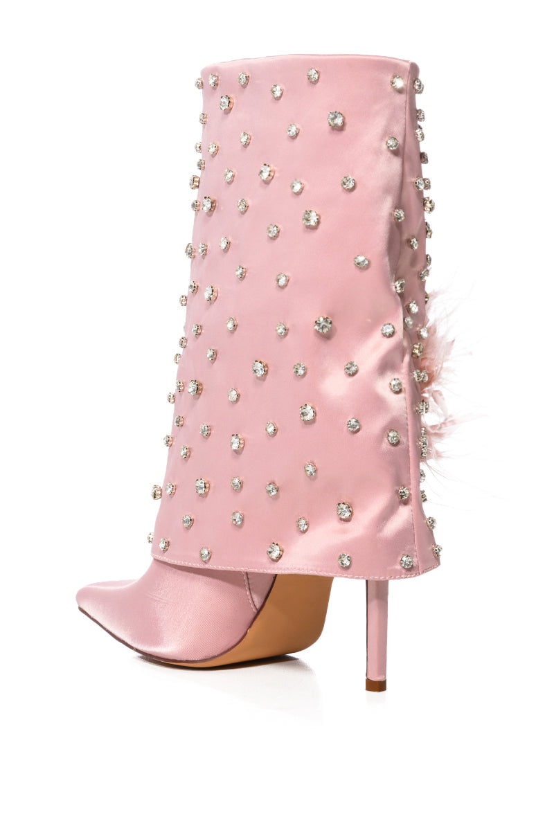 AZALEA WANG BLAISE PINK DIAMOND STUDDED BOOT WITH FLOWER DETAIL