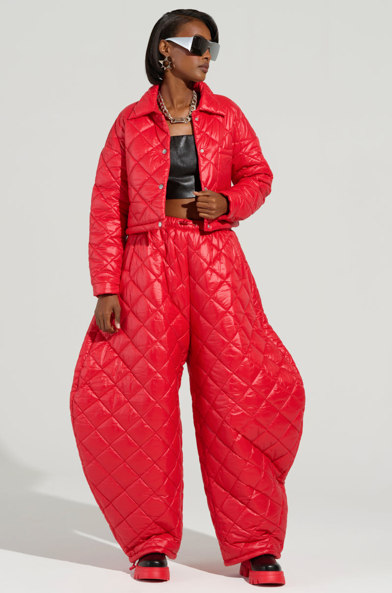 VIVI CROPPED PUFFER BOMBER IN RED