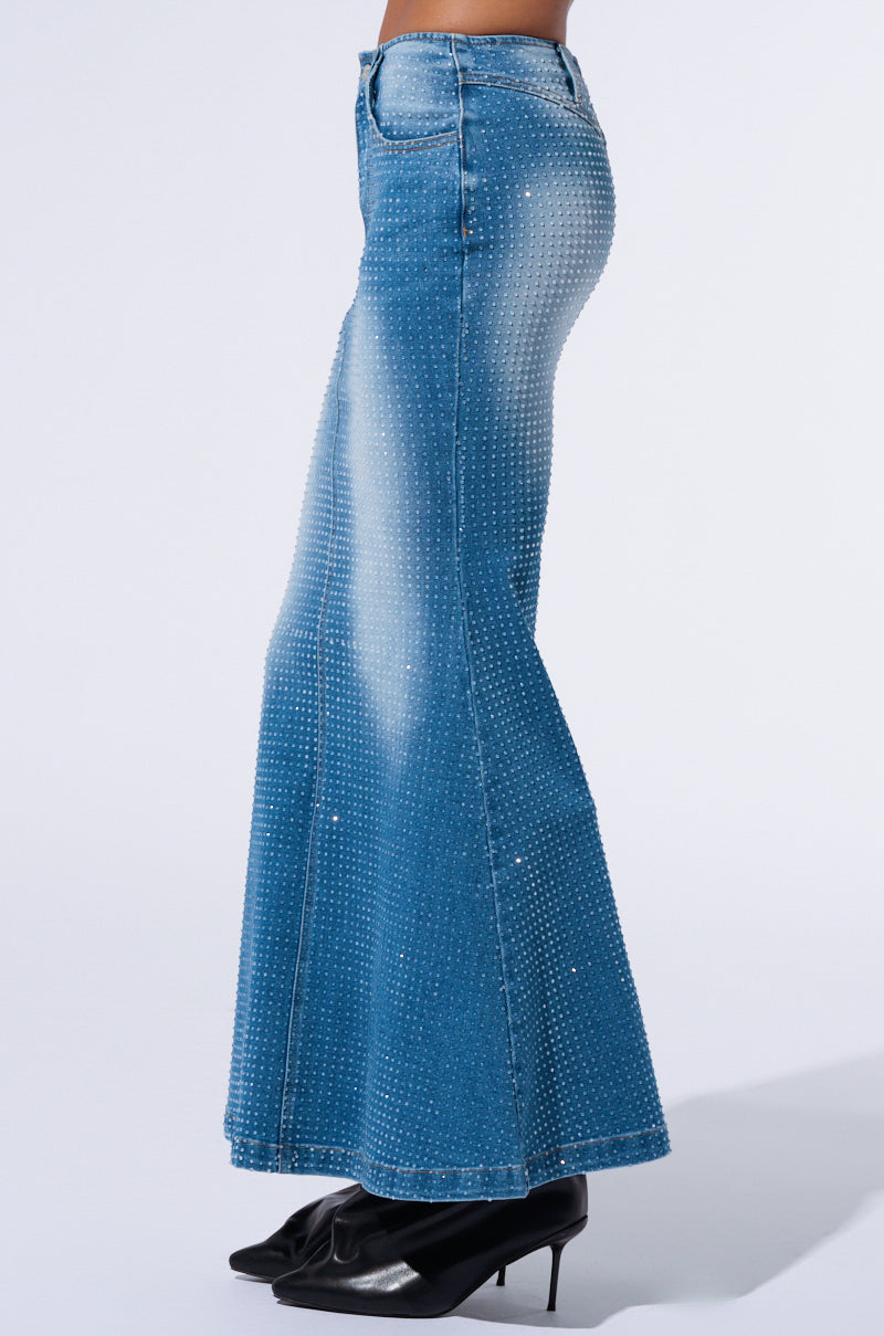 RICH GIRL ENERGY EMBELLISHED DENIM MAXI SKIRT