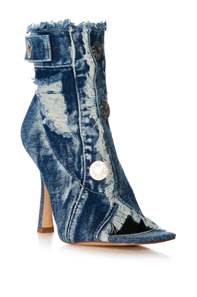 AZALEA WANG TANDY DENIM PEEP TOE BOOTIE