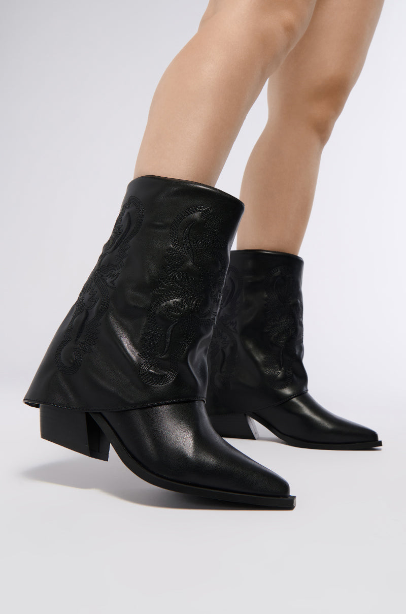 AZALEA WANG PORTABELLA BLACK WESTERN BOOTIE