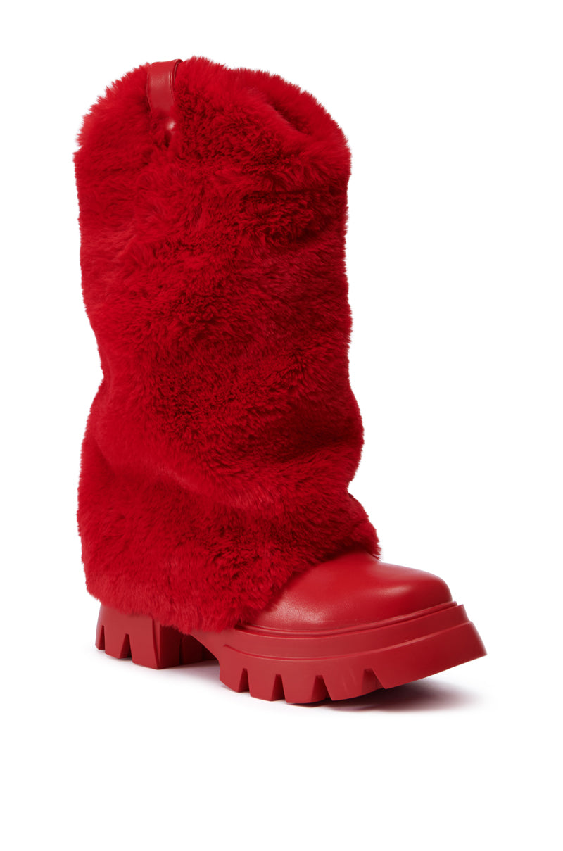 AZALEA WANG FIESTY RED FUR BOOTIE