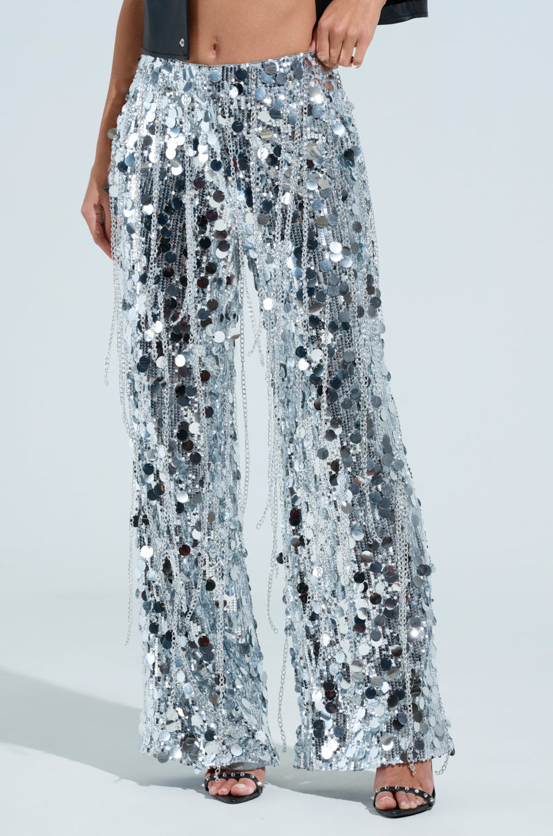 EXPENSIVE TASTE STRETCHY SEQUIN CHAIN PANTS