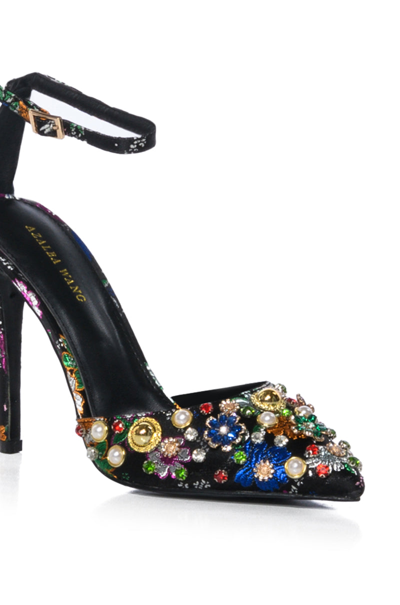 AZALEA WANG OOLONG EMBELLISHED STILETTO PUMP IN BLACK