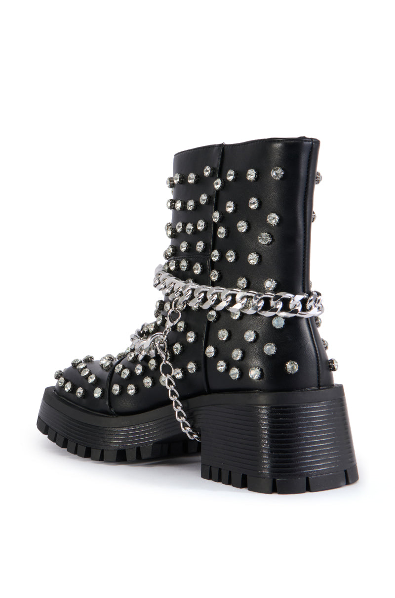 AZALEA WANG COVEN BLACK EMBELLISHED COMBAT BOOT