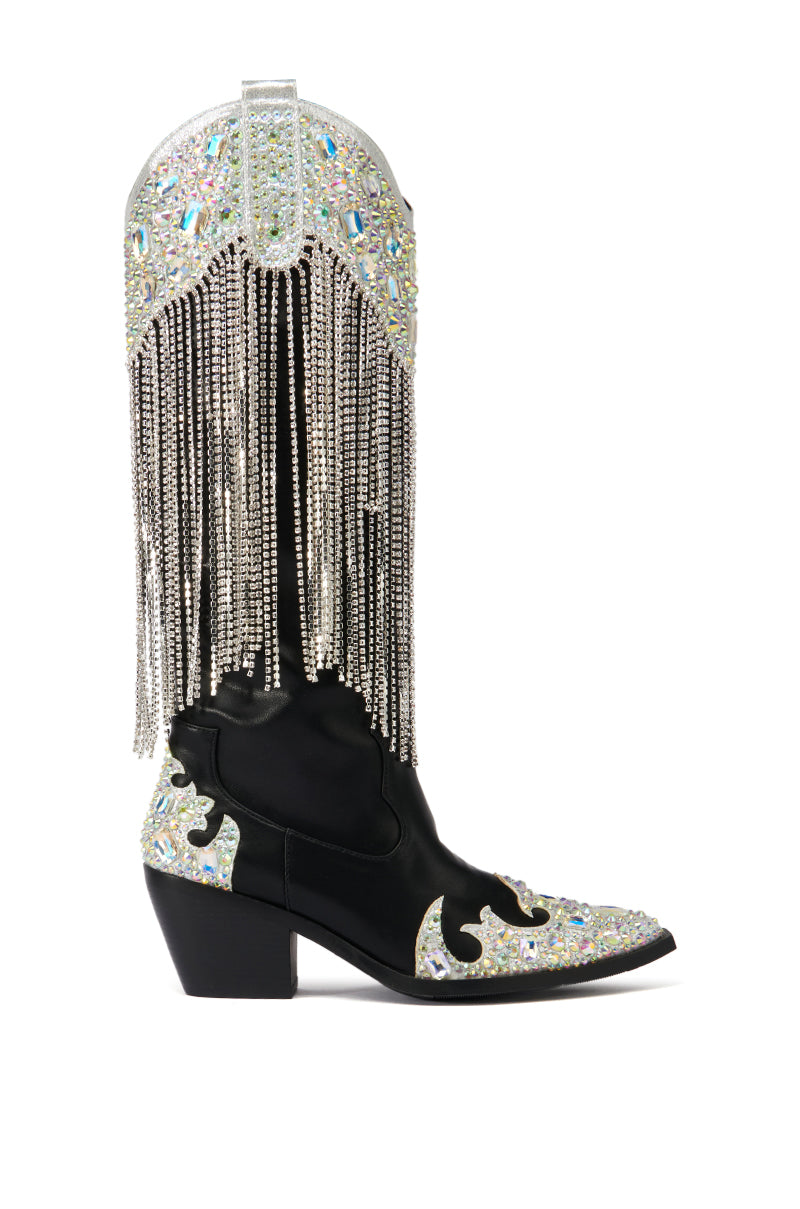 AZALEA WANG TEMPTRESS BLACK EMBELLISHED COWBOY BOOT