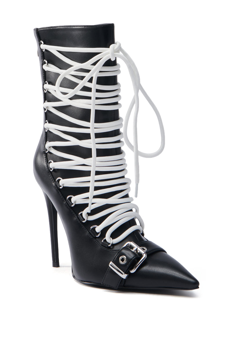 AZALEA WANG ERYX BLACK LACE UP STILETTO BOOTIE