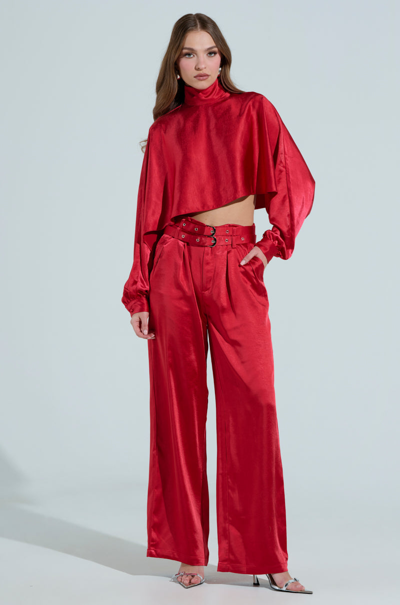 FEELIN' THE LOVE SATIN MOCK NECK BLOUSE IN RED