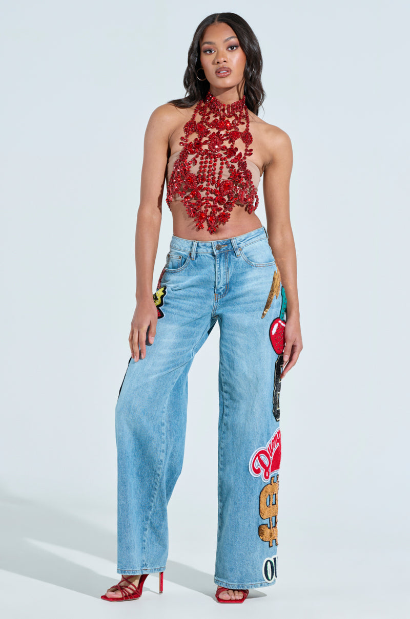 CHECK IT OUT OVERSIZED PATCH JEANS