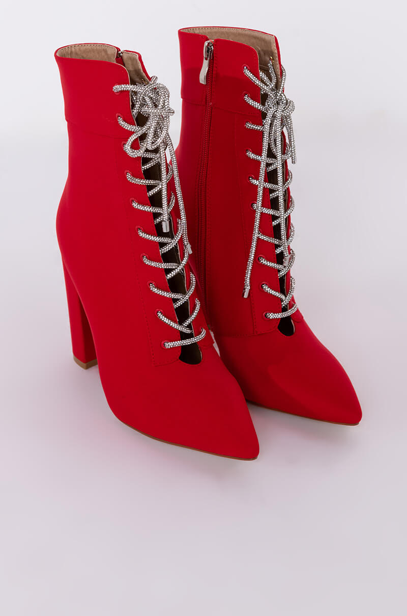 AZALEA WANG MAKE YOUR MIND UP CHUNKY BOOTIE IN RED