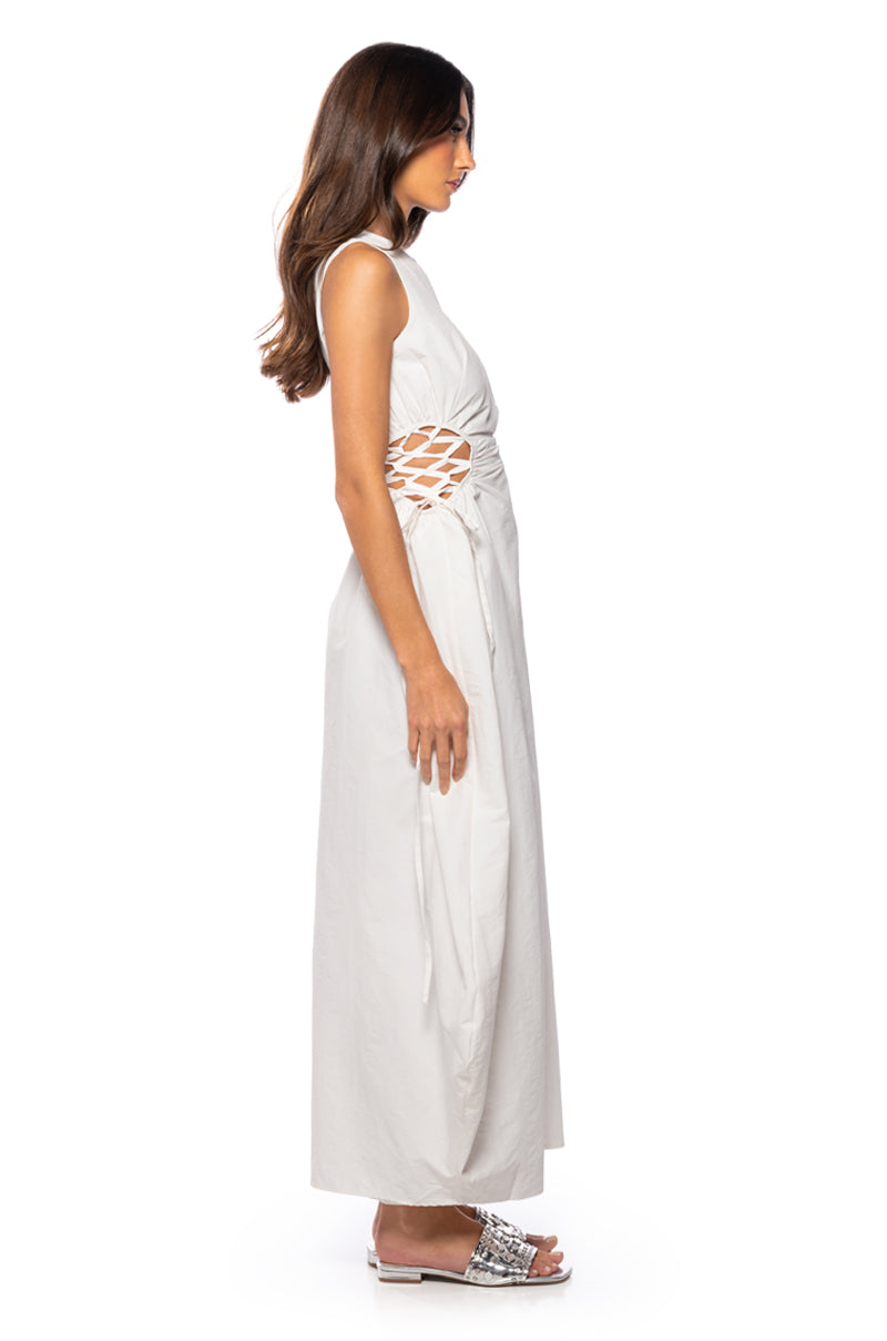 ALINA LACE UP DETAIL MAXI DRESS IN WHITE