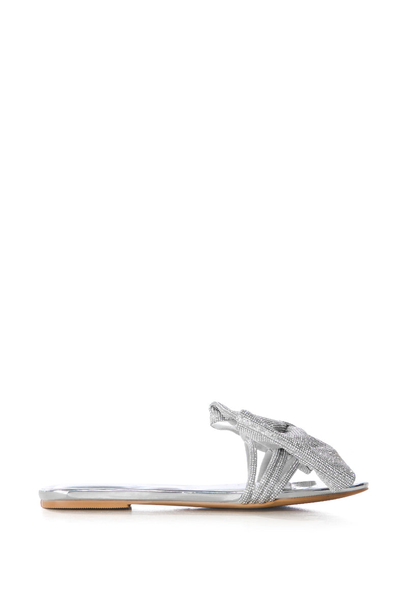 AZALEA WANG BOWTON SILVER BOW DETAIL FLAT SANDAL