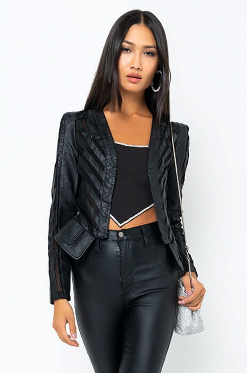 COME A LITTLE CLOSER MESH PLEATHER JACKET