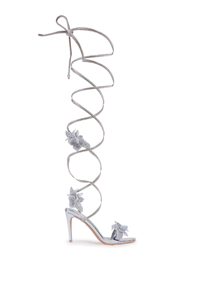 AZALEA WANG MARCELLO SILVER RHINESTONE FLOWER AND ROPE SANDAL